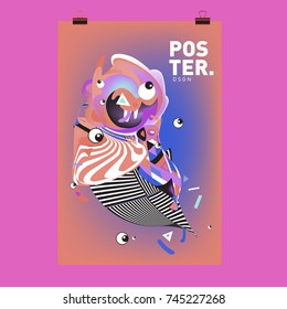 Abstract  Colorful Cartoon Character Cover and Poster Design Template. 3d Gradient Embryo Shape and Pattern Layout Design Template.