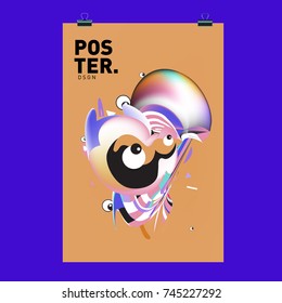 Abstract  Colorful Cartoon Character Cover and Poster Design Template. 3d Gradient Embryo Shape and Pattern Layout Design Template.