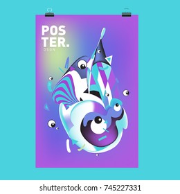 Abstract  Colorful Cartoon Character Cover and Poster Design Template. 3d Gradient Embryo Shape and Pattern Layout Design Template.