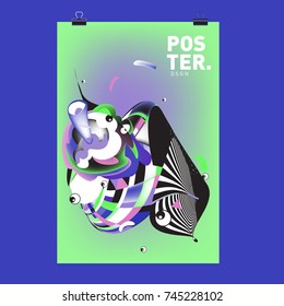 Abstract Colorful Cartoon Character Cover and Poster Design Template. 3d Gradient Embryo Shape and Pattern Layout Design Template.