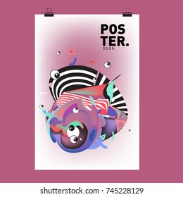 Abstract Colorful Cartoon Character Cover and Poster Design Template. 3d Gradient Embryo Shape and Pattern Layout Design Template.