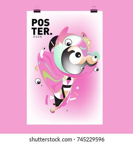 Abstract Colorful Cartoon Character Cover and Poster Design Template. 3d Gradient Embryo Shape and Pattern Layout Design Template.