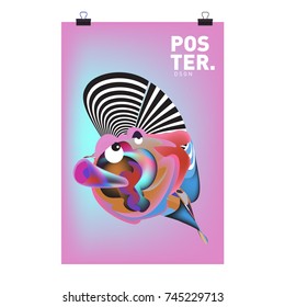 Abstract Colorful Cartoon Character Cover and Poster Design Template. 3d Gradient Embryo Shape and Pattern Layout Design Template.