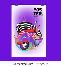Abstract Colorful Cartoon Character Cover and Poster Design Template. 3d Gradient Embryo Shape and Pattern Layout Design Template.
