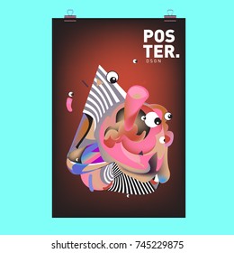 Abstract Colorful Cartoon Character Cover and Poster Design Template. 3d Gradient Embryo Shape and Pattern Layout Design Template.