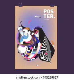 Abstract Colorful Cartoon Character Cover and Poster Design Template. 3d Gradient Embryo Shape and Pattern Layout Design Template.