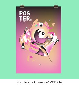 Abstract Colorful Cartoon Character Cover and Poster Design Template. 3d Gradient Embryo Shape and Pattern Layout Design Template.