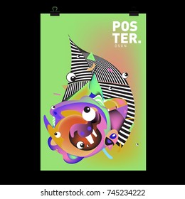 Abstract Colorful Cartoon Character Cover and Poster Design Template. 3d Gradient Embryo Shape and Pattern Layout Design Template.