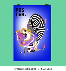 Abstract Colorful Cartoon Character Cover and Poster Design Template. 3d Gradient Embryo Shape and Pattern Layout Design Template.