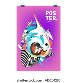 Abstract Colorful Cartoon Character Cover and Poster Design Template. 3d Gradient Embryo Shape and Pattern Layout Design Template.