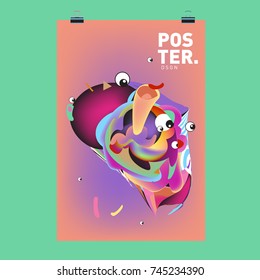Abstract Colorful Cartoon Character Cover and Poster Design Template. 3d Gradient Embryo Shape and Pattern Layout Design Template.