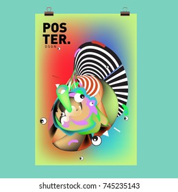 Abstract Colorful Cartoon Character Cover and Poster Design Template. 3d Gradient Embryo Shape and Pattern Layout Design Template.