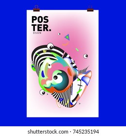 Abstract Colorful Cartoon Character Cover and Poster Design Template. 3d Gradient Embryo Shape and Pattern Layout Design Template.