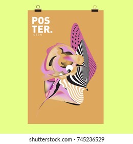 Abstract Colorful Cartoon Character Cover and Poster Design Template. 3d Gradient Embryo Shape and Pattern Layout Design Template.