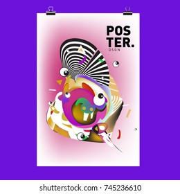 Abstract Colorful Cartoon Character Cover and Poster Design Template. 3d Gradient Embryo Shape and Pattern Layout Design Template.