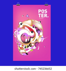 Abstract Colorful Cartoon Character Cover and Poster Design Template. 3d Gradient Embryo Shape and Pattern Layout Design Template.