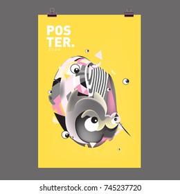 Abstract Colorful Cartoon Character Cover and Poster Design Template. 3d Gradient Embryo Shape and Pattern Layout Design Template.