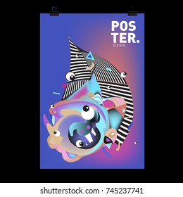 Abstract Colorful Cartoon Character Cover and Poster Design Template. 3d Gradient Embryo Shape and Pattern Layout Design Template.