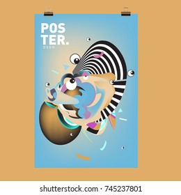 Abstract Colorful Cartoon Character Cover and Poster Design Template. 3d Gradient Embryo Shape and Pattern Layout Design Template.