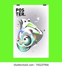 Abstract Colorful Cartoon Character Cover and Poster Design Template. 3d Gradient Embryo Shape and Pattern Layout Design Template.