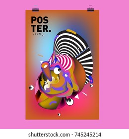 Abstract Colorful Cartoon Character Cover and Poster Design Template. 3d Gradient Embryo Shape and Pattern Layout Design Template.