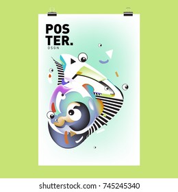 Abstract Colorful Cartoon Character Cover and Poster Design Template. 3d Gradient Embryo Shape and Pattern Layout Design Template.