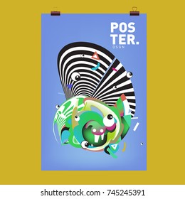 Abstract Colorful Cartoon Character Cover and Poster Design Template. 3d Gradient Embryo Shape and Pattern Layout Design Template.