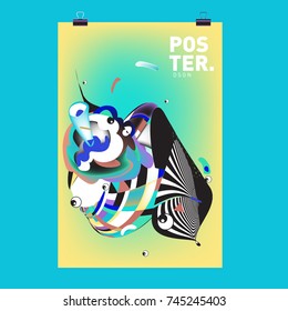 Abstract Colorful Cartoon Character Cover and Poster Design Template. 3d Gradient Embryo Shape and Pattern Layout Design Template.