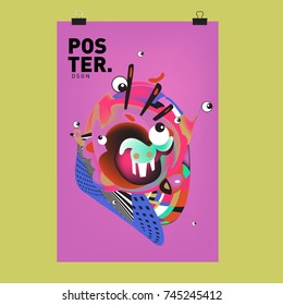 Abstract Colorful Cartoon Character Cover and Poster Design Template. 3d Gradient Embryo Shape and Pattern Layout Design Template.
