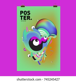 Abstract Colorful Cartoon Character Cover and Poster Design Template. 3d Gradient Embryo Shape and Pattern Layout Design Template.