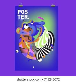 Abstract Colorful Cartoon Character Cover and Poster Design Template. 3d Gradient Embryo Shape and Pattern Layout Design Template.