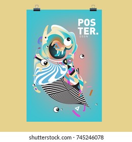 Abstract Colorful Cartoon Character Cover and Poster Design Template. 3d Gradient Embryo Shape and Pattern Layout Design Template.