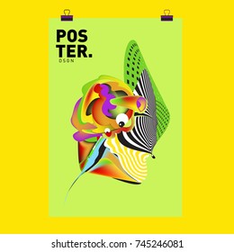 Abstract Colorful Cartoon Character Cover and Poster Design Template. 3d Gradient Embryo Shape and Pattern Layout Design Template.