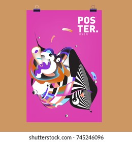 Abstract Colorful Cartoon Character Cover and Poster Design Template. 3d Gradient Embryo Shape and Pattern Layout Design Template.