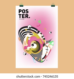 Abstract Colorful Cartoon Character Cover and Poster Design Template. 3d Gradient Embryo Shape and Pattern Layout Design Template.