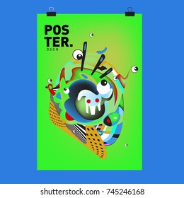 Abstract Colorful Cartoon Character Cover and Poster Design Template. 3d Gradient Embryo Shape and Pattern Layout Design Template.