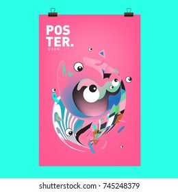 Abstract Colorful Cartoon Character Cover and Poster Design Template. 3d Gradient Embryo Shape and Pattern Layout Design Template.