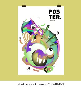 Abstract Colorful Cartoon Character Cover and Poster Design Template. 3d Gradient Embryo Shape and Pattern Layout Design Template.