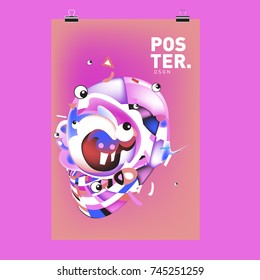 Abstract Colorful Cartoon Character Cover and Poster Design Template. 3d Gradient Embryo Shape and Pattern Layout Design Template.