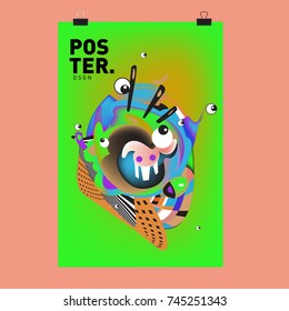 Abstract Colorful Cartoon Character Cover and Poster Design Template. 3d Gradient Embryo Shape and Pattern Layout Design Template.