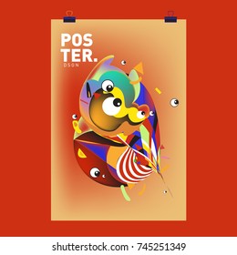Abstract Colorful Cartoon Character Cover and Poster Design Template. 3d Gradient Embryo Shape and Pattern Layout Design Template.