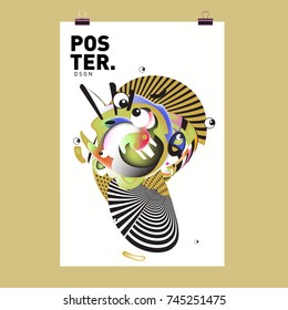 Abstract Colorful Cartoon Character Cover and Poster Design Template. 3d Gradient Embryo Shape and Pattern Layout Design Template.