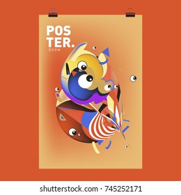 Abstract Colorful Cartoon Character Cover and Poster Design Template. 3d Gradient Embryo Shape and Pattern Layout Design Template.