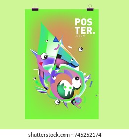 Abstract Colorful Cartoon Character Cover and Poster Design Template. 3d Gradient Embryo Shape and Pattern Layout Design Template.