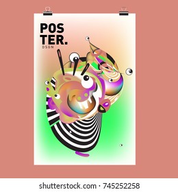 Abstract Colorful Cartoon Character Cover and Poster Design Template. 3d Gradient Embryo Shape and Pattern Layout Design Template.