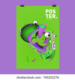 Abstract Colorful Cartoon Character Cover and Poster Design Template. 3d Gradient Embryo Shape and Pattern Layout Design Template.