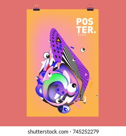 Abstract Colorful Cartoon Character Cover and Poster Design Template. 3d Gradient Embryo Shape and Pattern Layout Design Template.