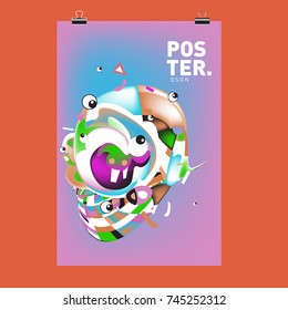 Abstract Colorful Cartoon Character Cover and Poster Design Template. 3d Gradient Embryo Shape and Pattern Layout Design Template.