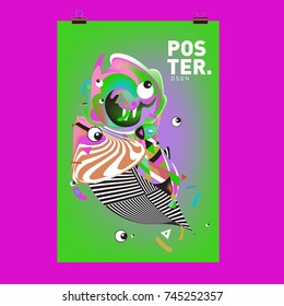 Abstract Colorful Cartoon Character Cover and Poster Design Template. 3d Gradient Embryo Shape and Pattern Layout Design Template.