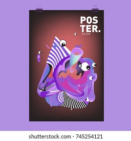 Abstract Colorful Cartoon Character Cover and Poster Design Template. 3d Gradient Embryo Shape and Pattern Layout Design Template.